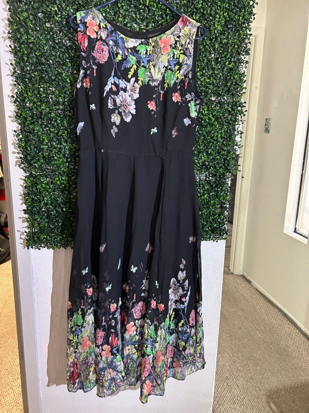Floryday Black Floral Sleeveless Dress with Bright Blooms